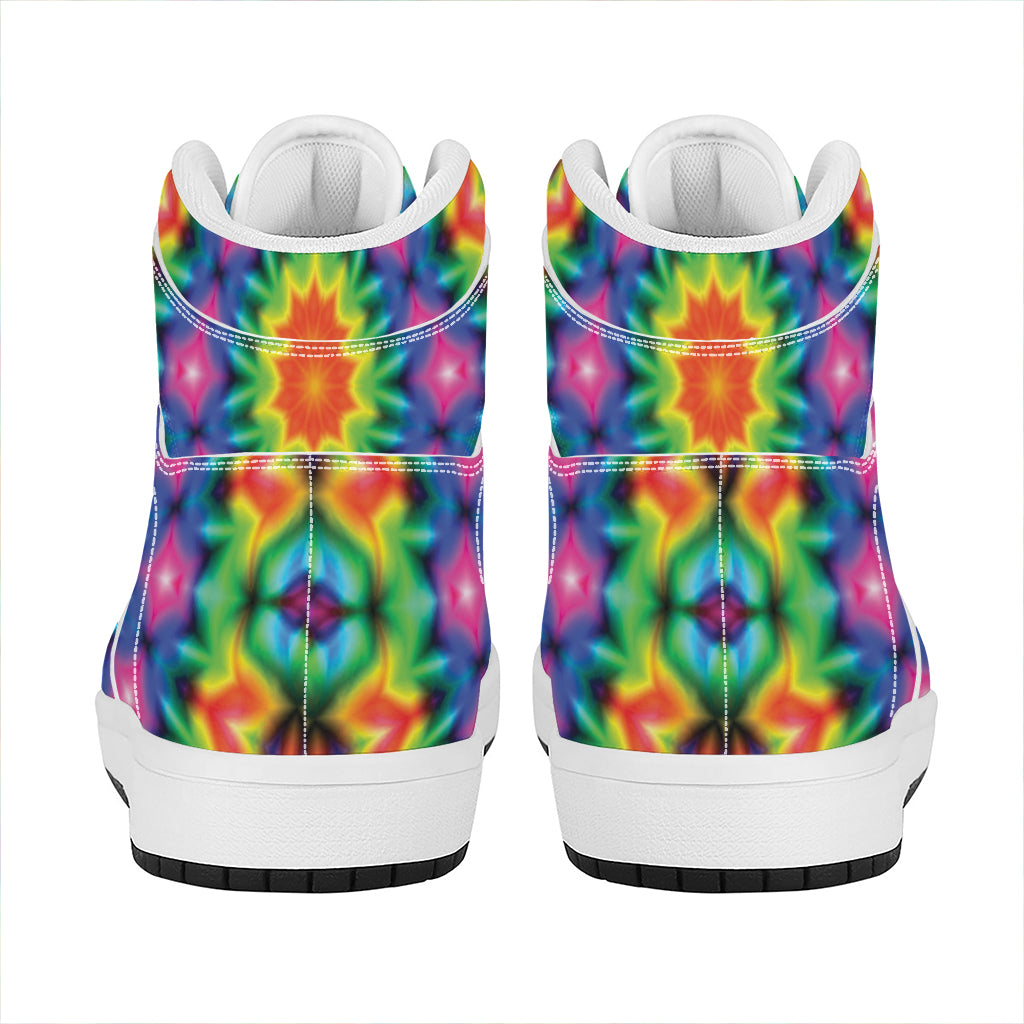 Rainbow Kaleidoscope Print High Top Leather Sneakers
