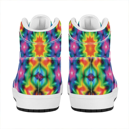 Rainbow Kaleidoscope Print High Top Leather Sneakers