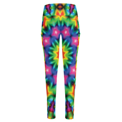 Rainbow Kaleidoscope Print High-Waisted Pocket Leggings