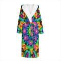 Rainbow Kaleidoscope Print Hooded Bathrobe