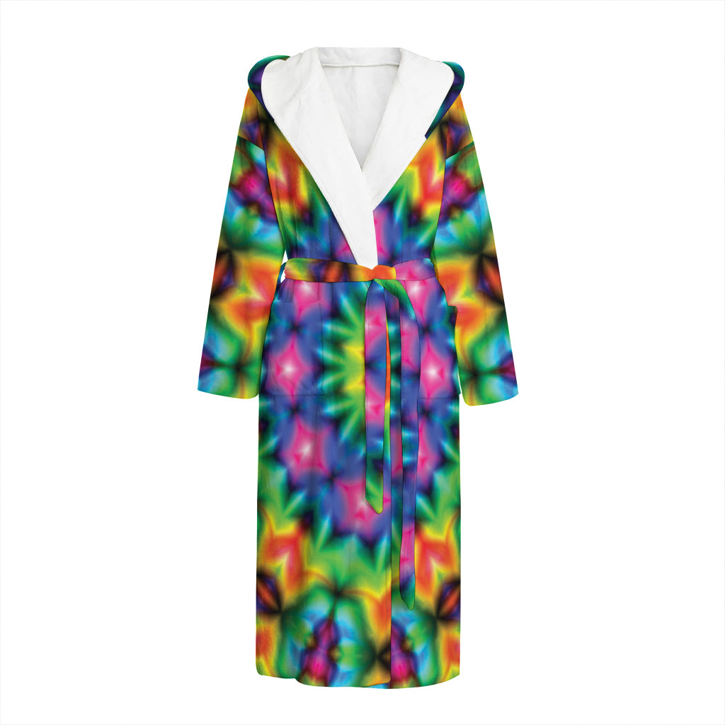 Rainbow Kaleidoscope Print Hooded Bathrobe