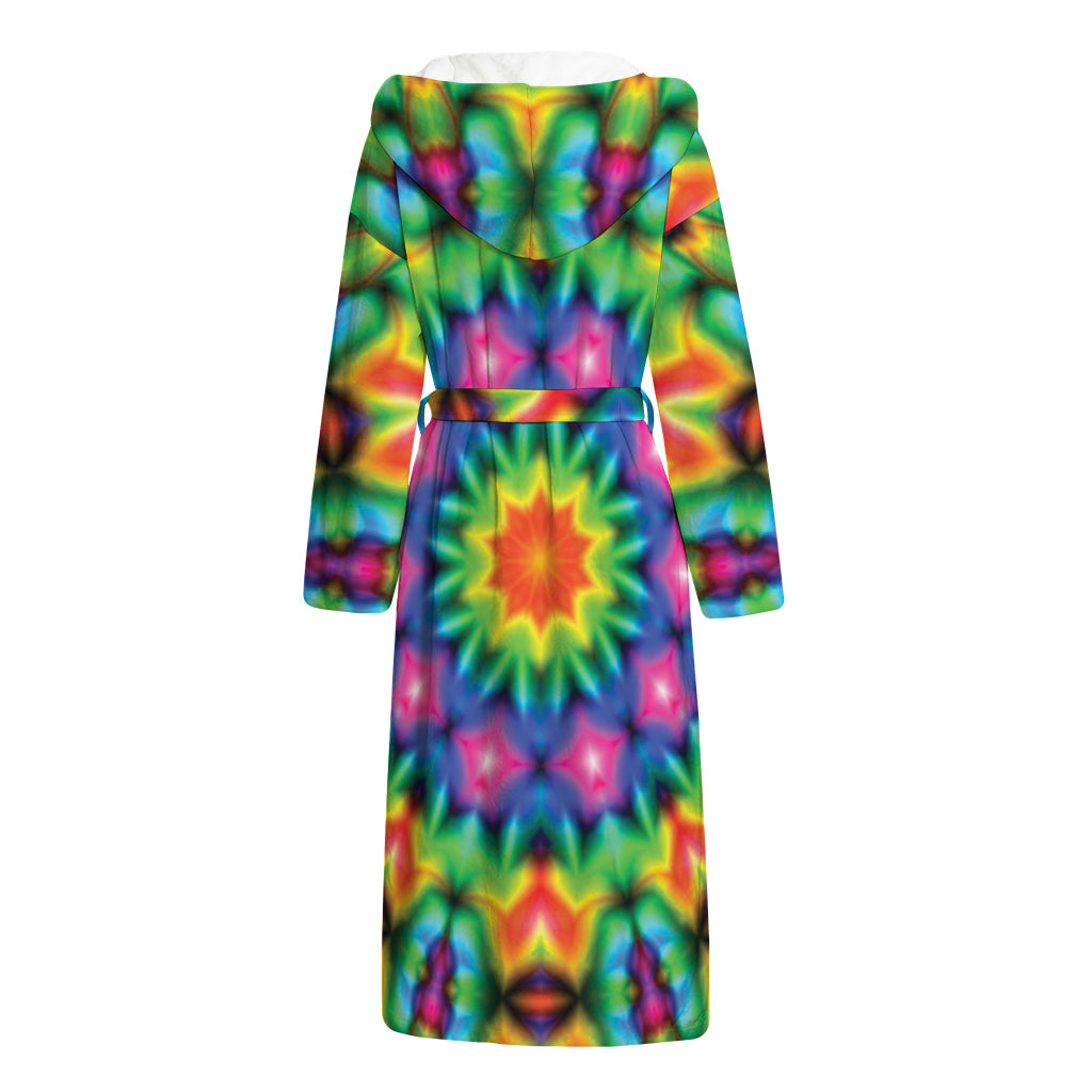 Rainbow Kaleidoscope Print Hooded Bathrobe