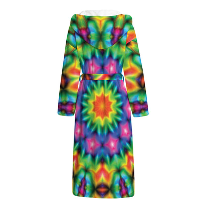 Rainbow Kaleidoscope Print Hooded Bathrobe