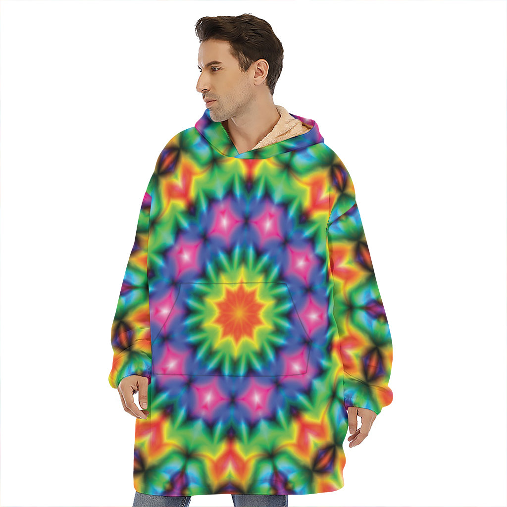 Rainbow Kaleidoscope Print Hoodie Blanket