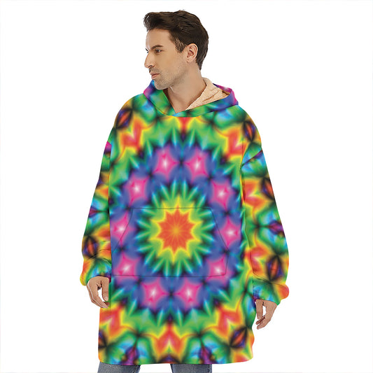 Rainbow Kaleidoscope Print Hoodie Blanket