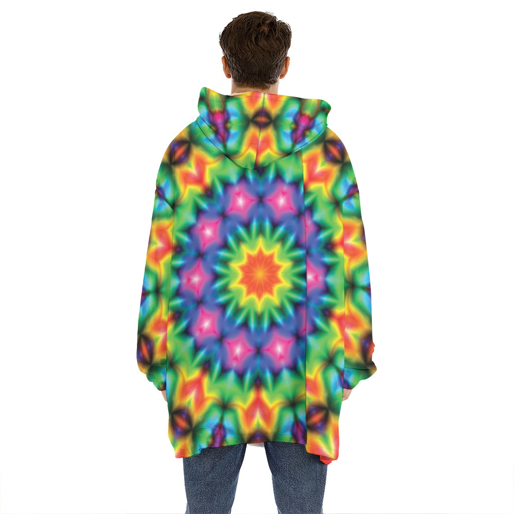 Rainbow Kaleidoscope Print Hoodie Blanket