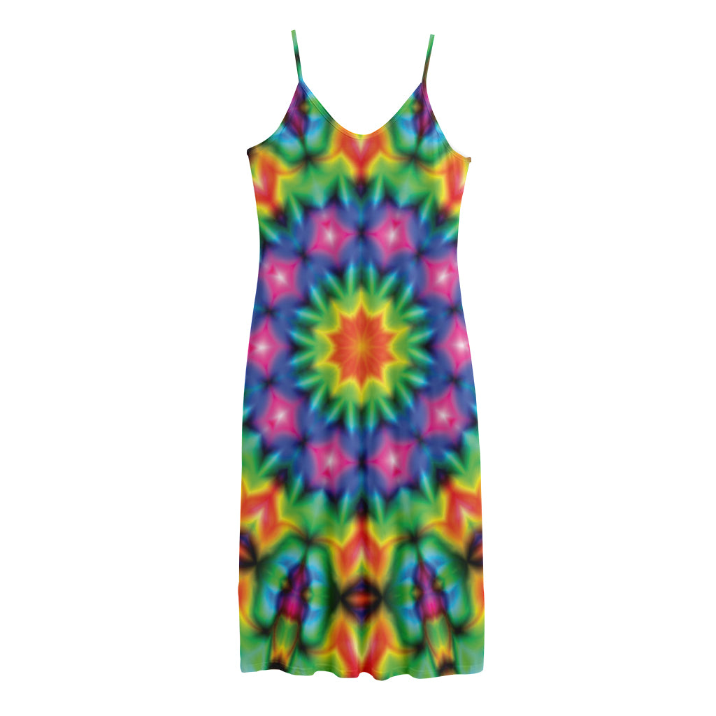 Rainbow Kaleidoscope Print Jersey Midi Cami Dress