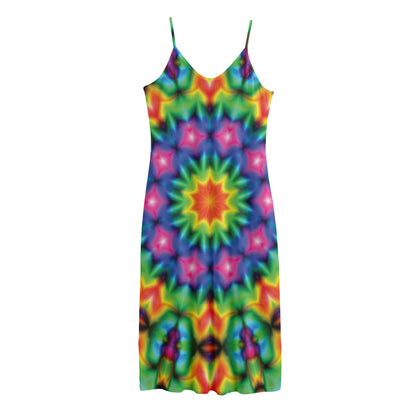 Rainbow Kaleidoscope Print Jersey Midi Cami Dress