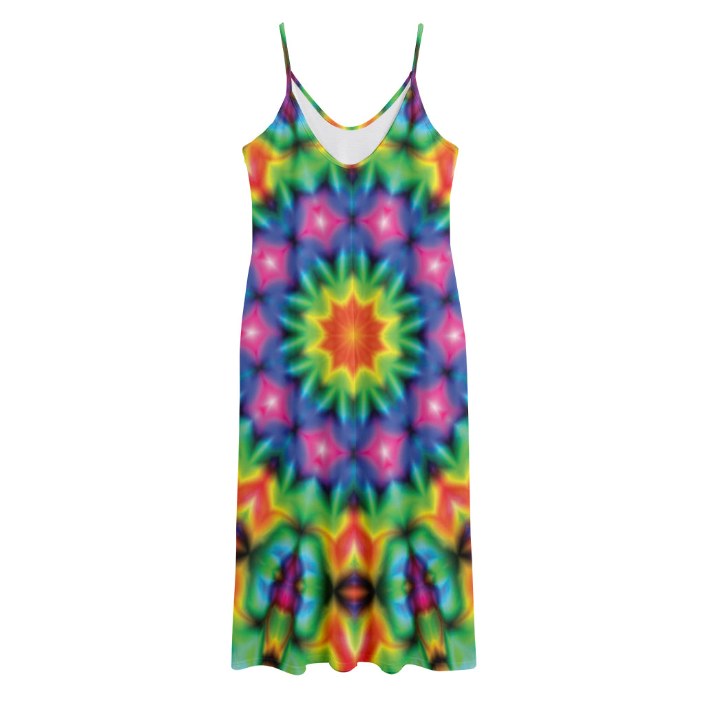 Rainbow Kaleidoscope Print Jersey Midi Cami Dress