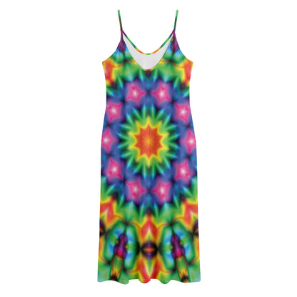 Rainbow Kaleidoscope Print Jersey Midi Cami Dress