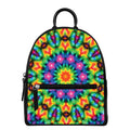 Rainbow Kaleidoscope Print Leather Backpack