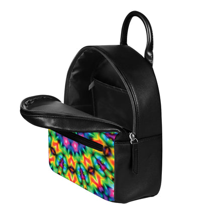 Rainbow Kaleidoscope Print Leather Backpack
