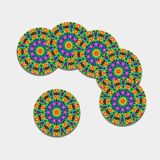 Rainbow Kaleidoscope Print Leather Coaster Set