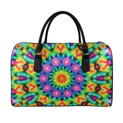 Rainbow Kaleidoscope Print Leather Duffle Bag