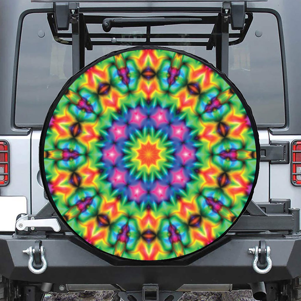 Rainbow Kaleidoscope Print Leather Spare Tire Cover