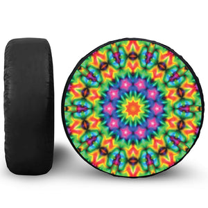 Rainbow Kaleidoscope Print Leather Spare Tire Cover