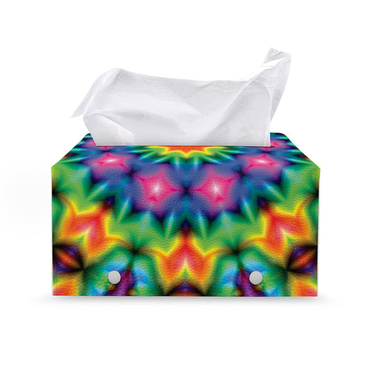 Rainbow Kaleidoscope Print Leather Tissue Box Cover
