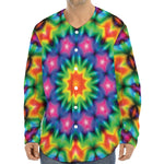 Rainbow Kaleidoscope Print Long Sleeve Baseball Jersey