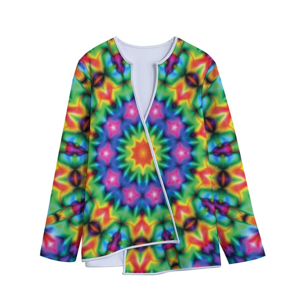 Rainbow Kaleidoscope Print Long Sleeve Short Coat