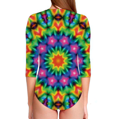 Rainbow Kaleidoscope Print Long Sleeve Swimsuit