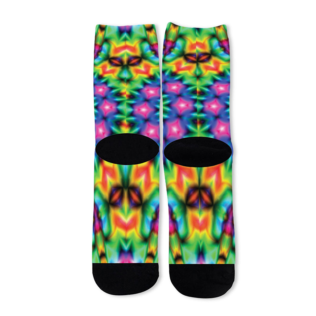 Rainbow Kaleidoscope Print Long Socks