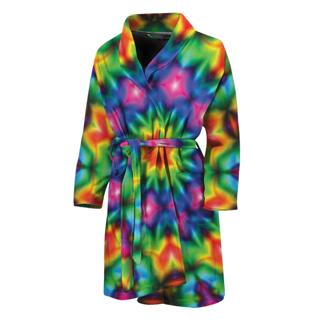 Rainbow Kaleidoscope Print Men's Bathrobe