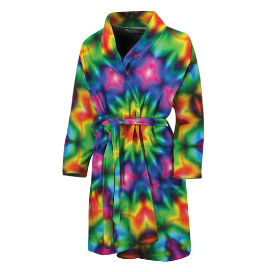 Rainbow Kaleidoscope Print Men's Bathrobe