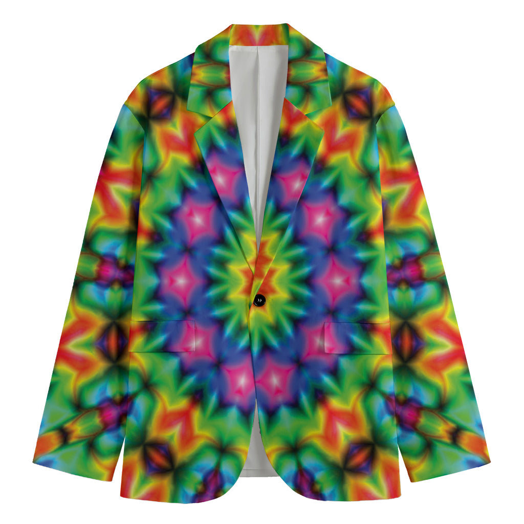 Rainbow Kaleidoscope Print Men's Cotton Blazer