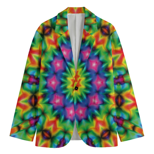Rainbow Kaleidoscope Print Men's Cotton Blazer