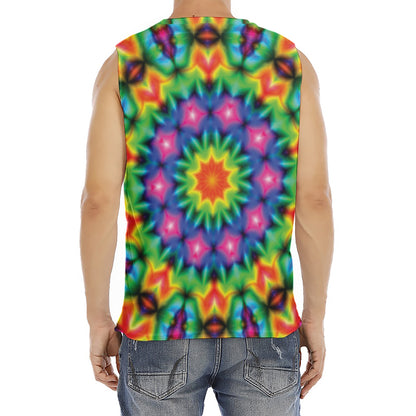 Rainbow Kaleidoscope Print Men's Fitness Tank Top