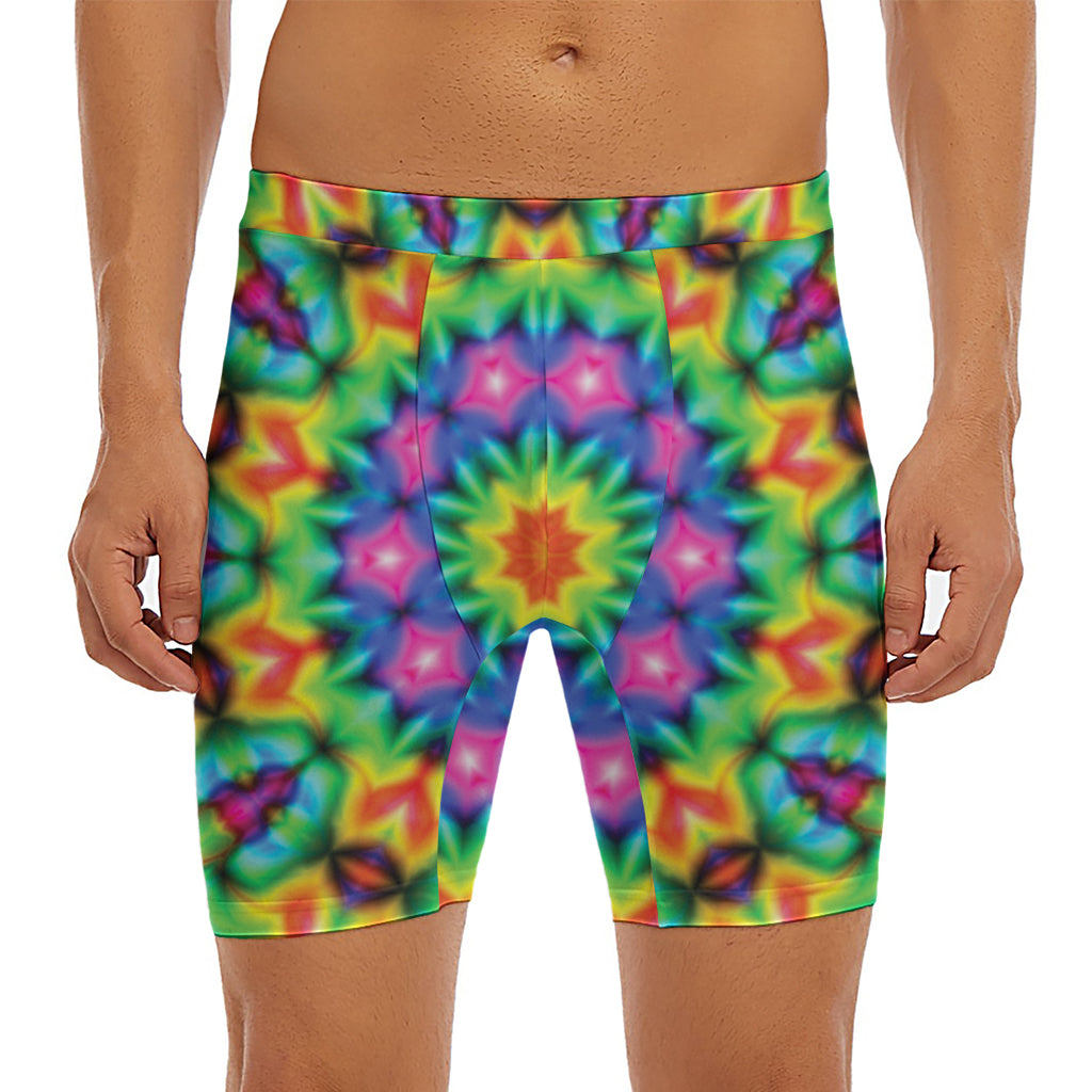 Rainbow Kaleidoscope Print Men's Long Boxer Briefs