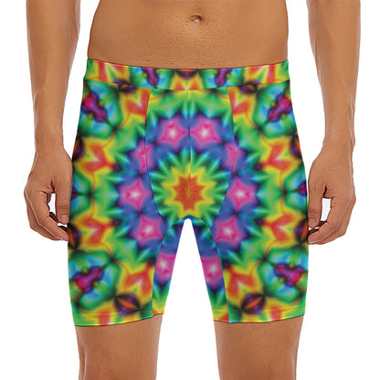 Rainbow Kaleidoscope Print Men's Long Boxer Briefs