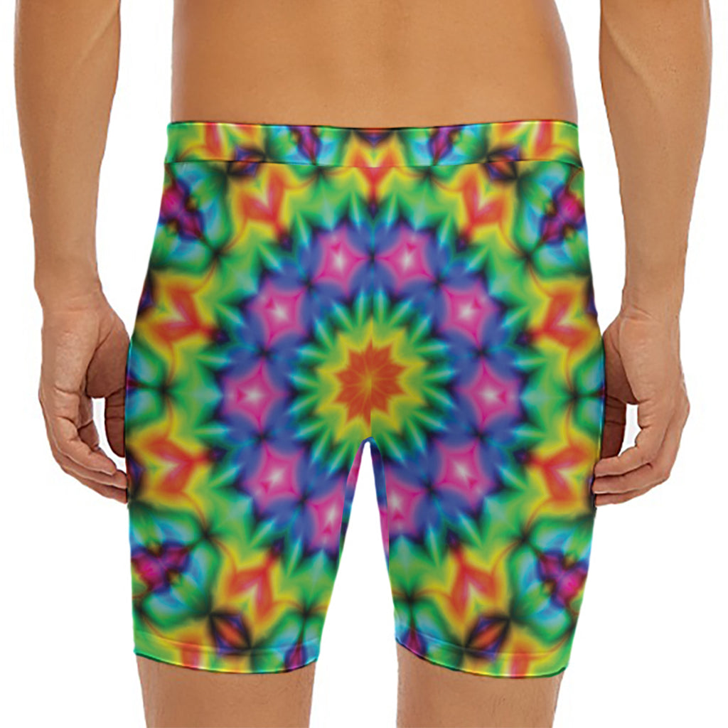 Rainbow Kaleidoscope Print Men's Long Boxer Briefs