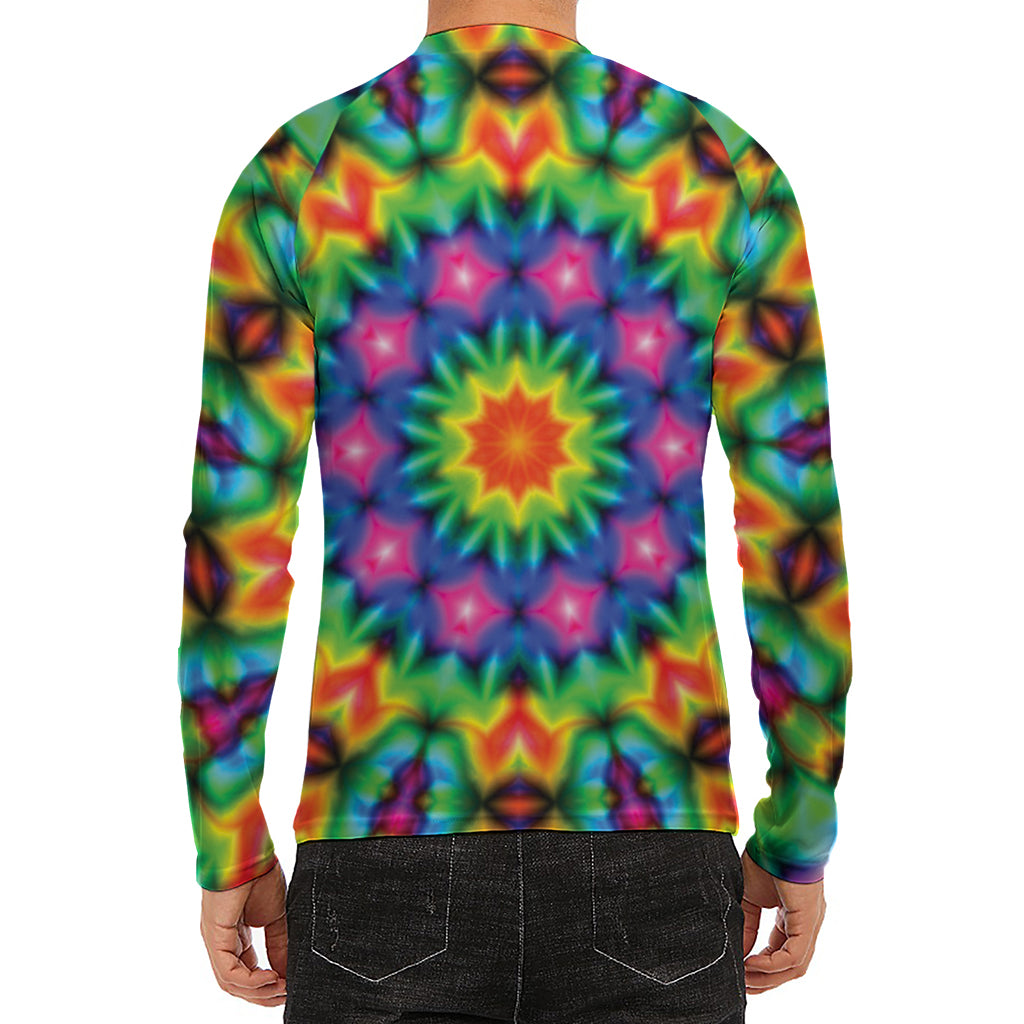 Rainbow Kaleidoscope Print Men's Long Sleeve Rash Guard
