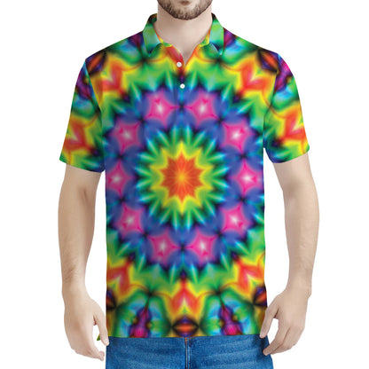 Rainbow Kaleidoscope Print Men's Polo Shirt