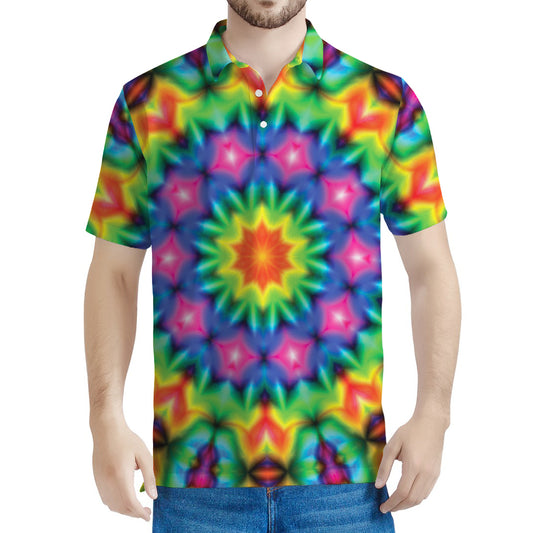 Rainbow Kaleidoscope Print Men's Polo Shirt