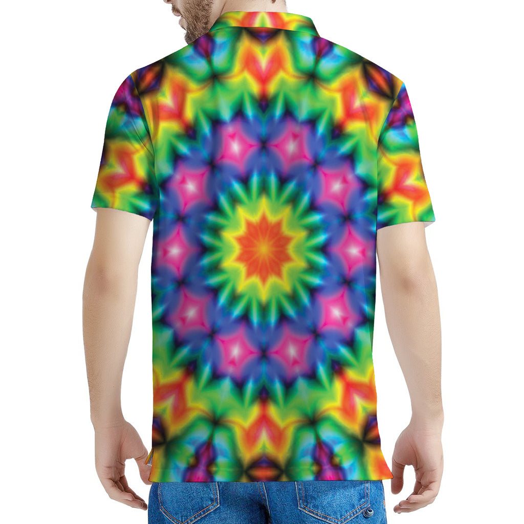 Rainbow Kaleidoscope Print Men's Polo Shirt