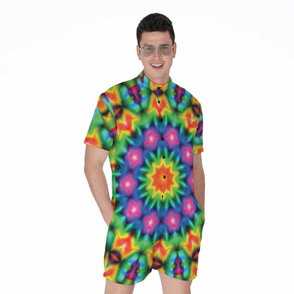 Rainbow Kaleidoscope Print Men's Rompers