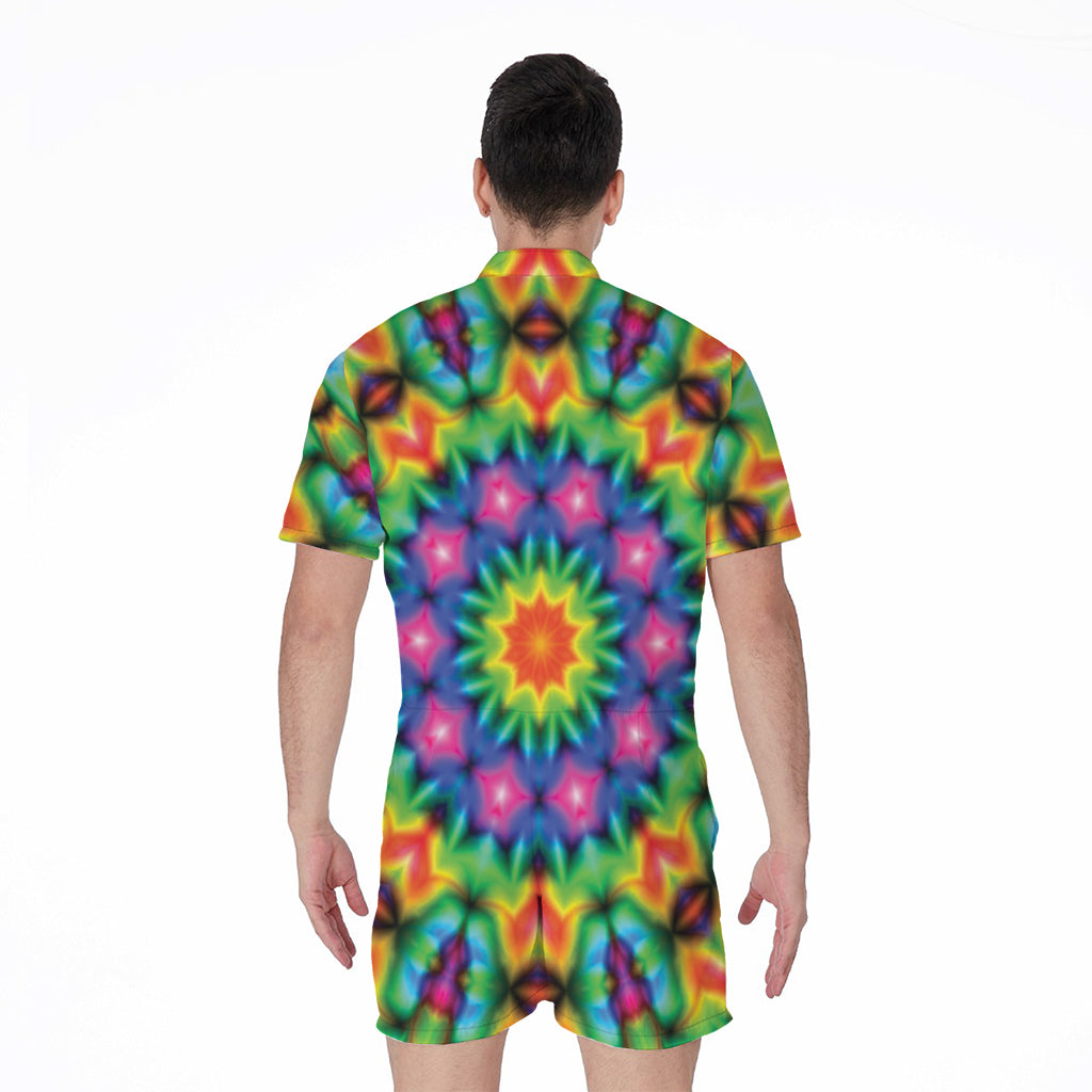 Rainbow Kaleidoscope Print Men's Rompers