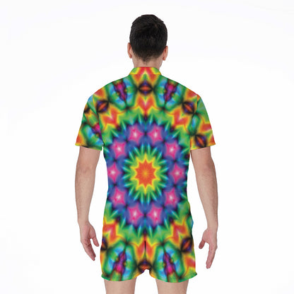Rainbow Kaleidoscope Print Men's Rompers