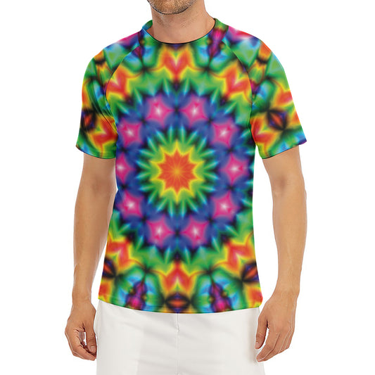 Rainbow Kaleidoscope Print Men's Short Sleeve Rash Guard
