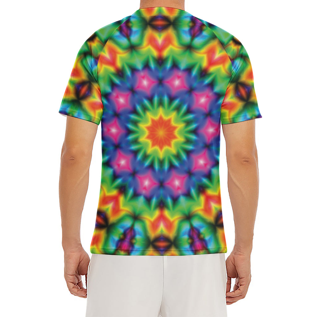 Rainbow Kaleidoscope Print Men's Short Sleeve Rash Guard