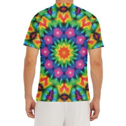 Rainbow Kaleidoscope Print Men's Short Sleeve Rash Guard