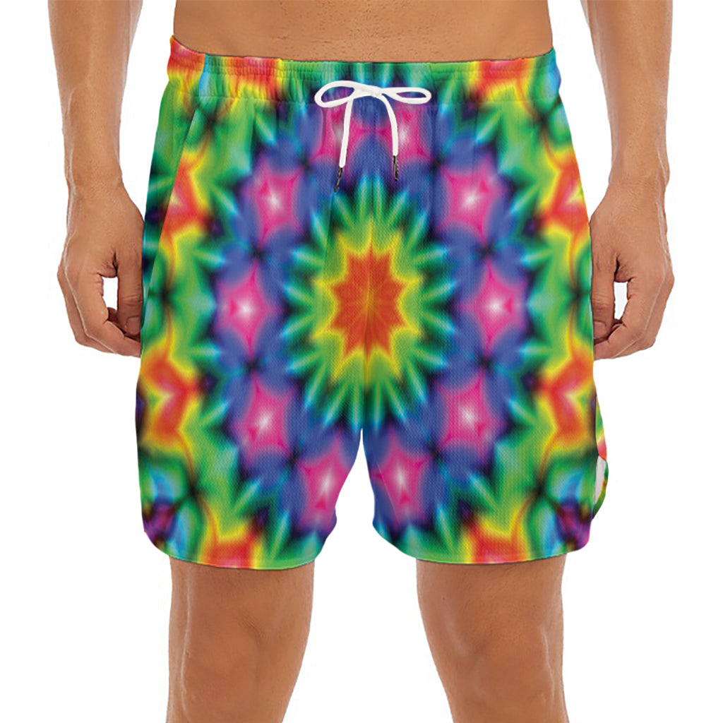 Rainbow Kaleidoscope Print Men's Split Running Shorts
