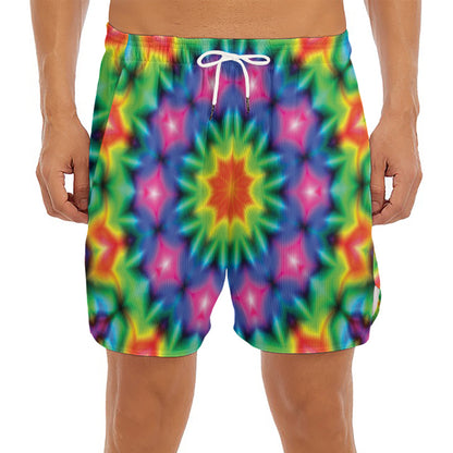 Rainbow Kaleidoscope Print Men's Split Running Shorts