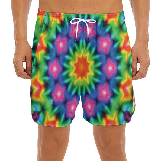 Rainbow Kaleidoscope Print Men's Split Running Shorts