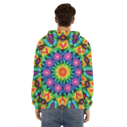 Rainbow Kaleidoscope Print Men's Velvet Pullover Hoodie