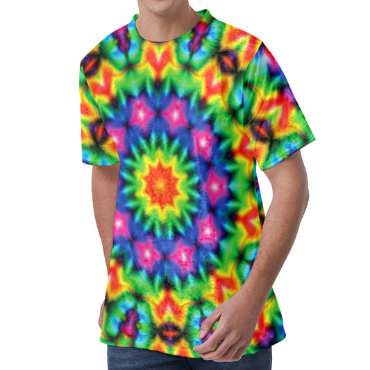 Rainbow Kaleidoscope Print Men's Velvet T-Shirt