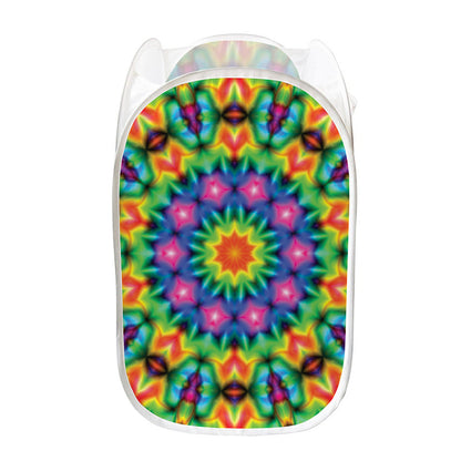 Rainbow Kaleidoscope Print Mesh Laundry Hamper