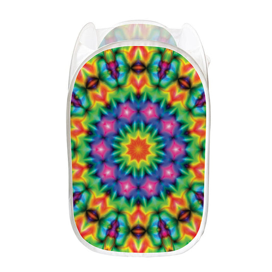Rainbow Kaleidoscope Print Mesh Laundry Hamper